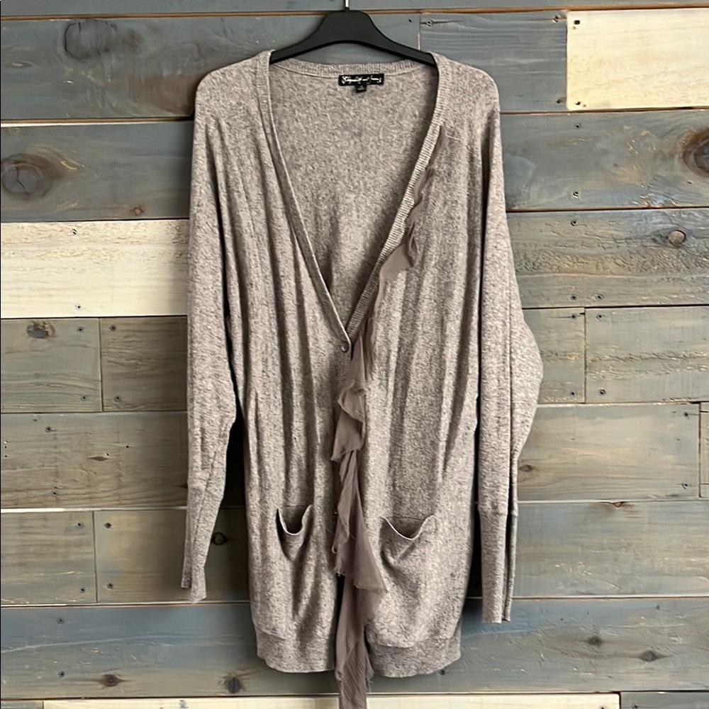 Elizabeth and James Oversized Cardigan Sweater with Ruffle Detail Size S